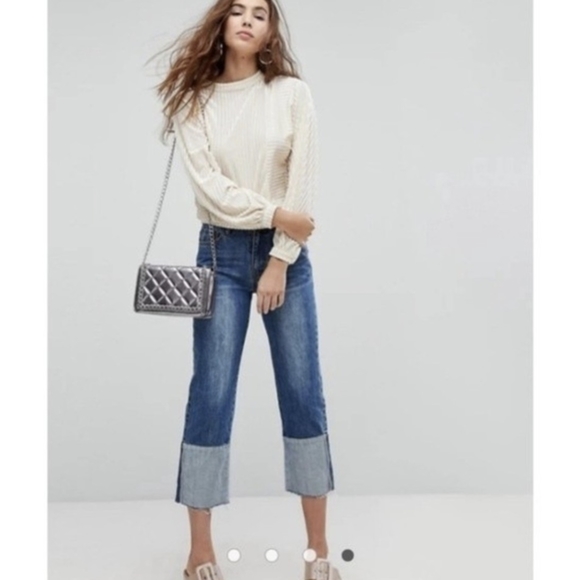 EVIDNT Los Angeles Reverse Cuff Cropped Jeans Women's Size Small - Picture 2 of 12